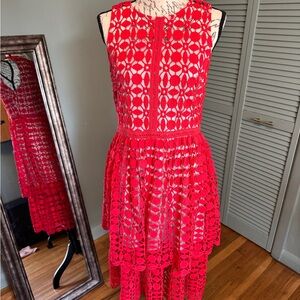 Elegant Red Lace Midi Dress
